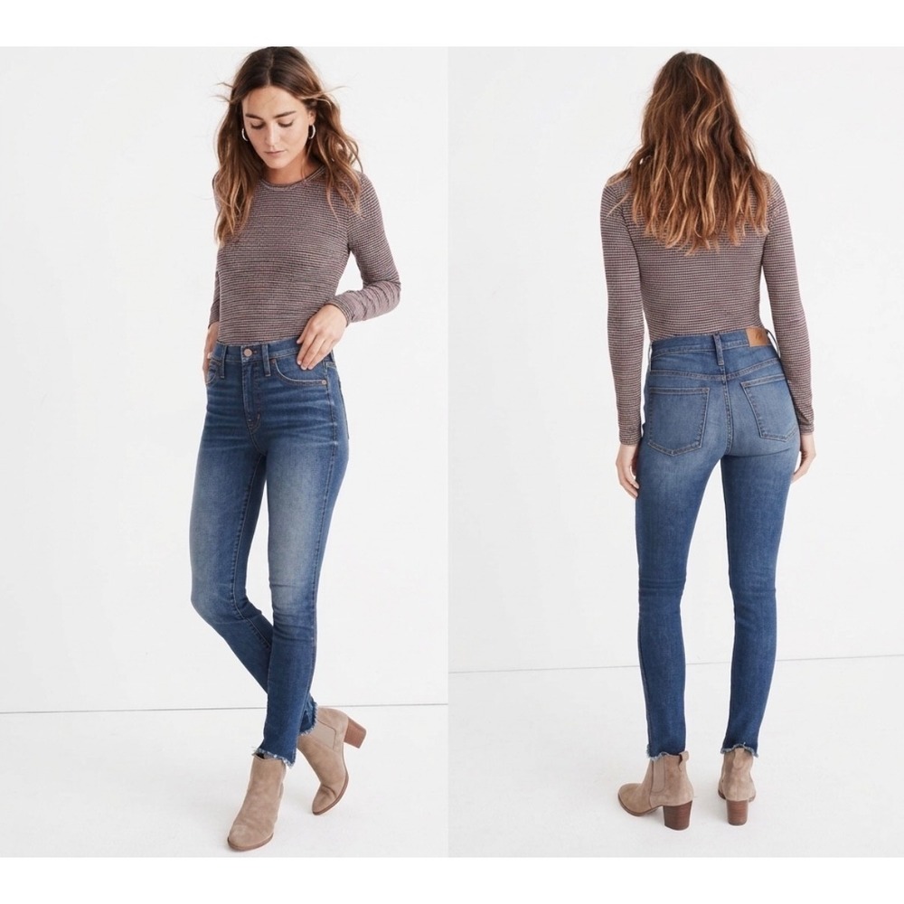 Madewell 10 High-Rise Skinny Jeans Dark Wash Raw Hem Size 27